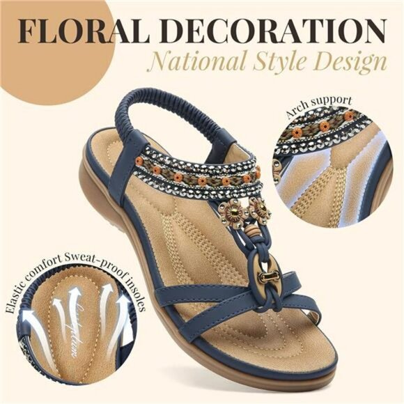 Womens Arch Support Sandals Boho Flip Flops Beach Comfort Walking Shoes - Picture 3 of 7